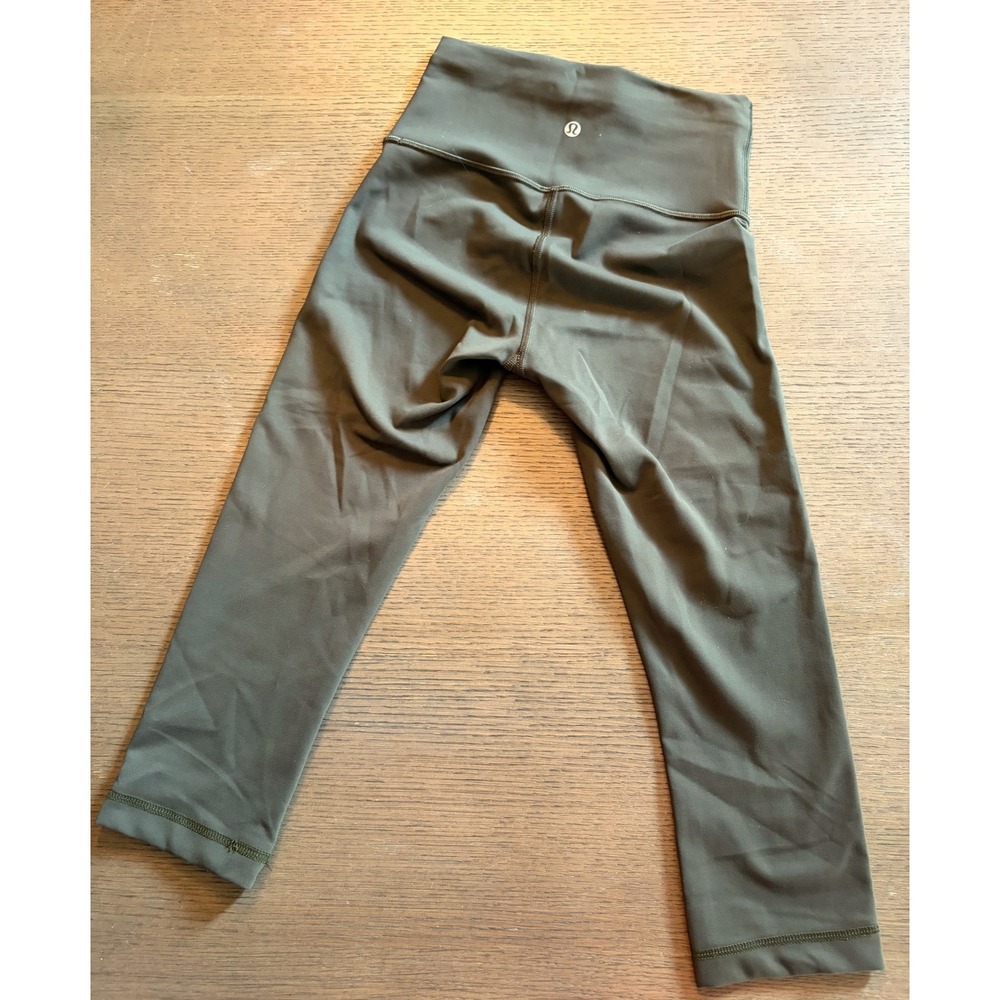 Lululemon High Rise Crop Leggings Dark Olive Green Size 4 Yoga Training Pants